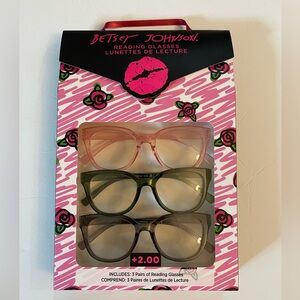 Betsey Johnson Designer 3 Pairs Of Fashion Reading Glasses +2.00 New